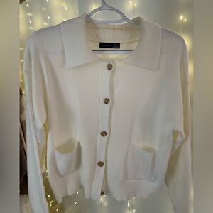 Verve Ami White Cardigan with Pockets and a Collar